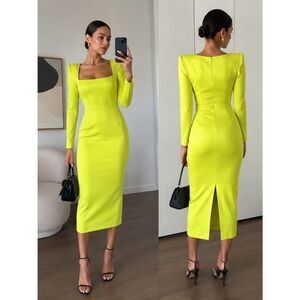 Alex Perry Manor Strong Shoulder Midi dress Acid UK6/US2